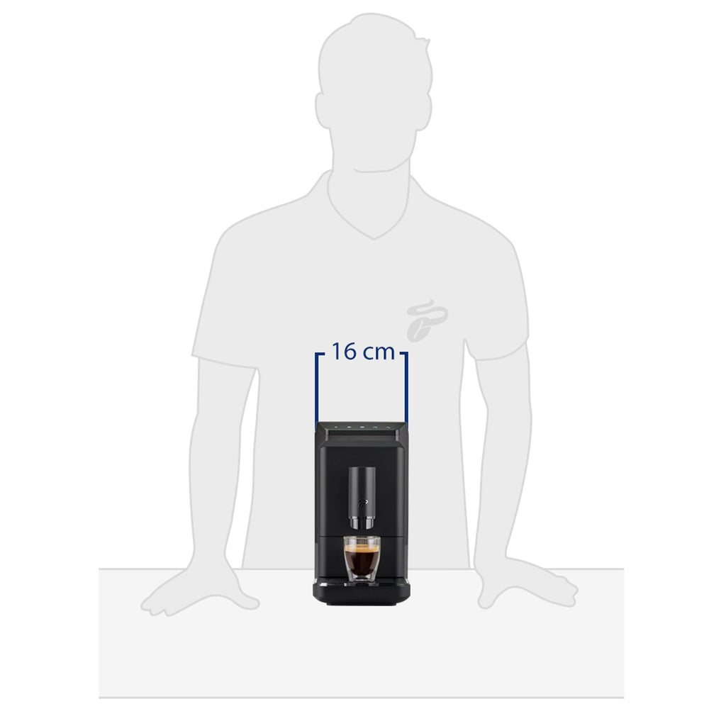 Tchibo Kaffeevollautomat Esperto mini für Caffè Crema und Espresso, nur 16cm breit, klein und kompakt, geeignet für jede Küche, Camping, Studentenapartment, Schwarz - INKLUSIVE Kaffeeprobierset GRATIS