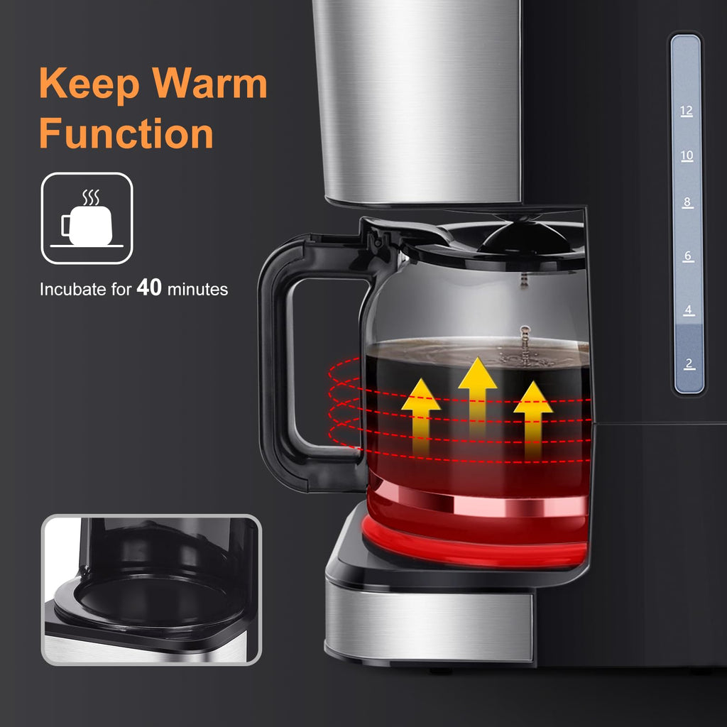 Taylor Swoden Darcy - 950W Kaffeemaschine mit Timer,1.5L Filterkaffeemaschine 12 Tassen, Abschaltautomatik, Tropf-Stopp, Wiederverwendbarem Filter und Heizplatte, BPA-frei, Schwarz