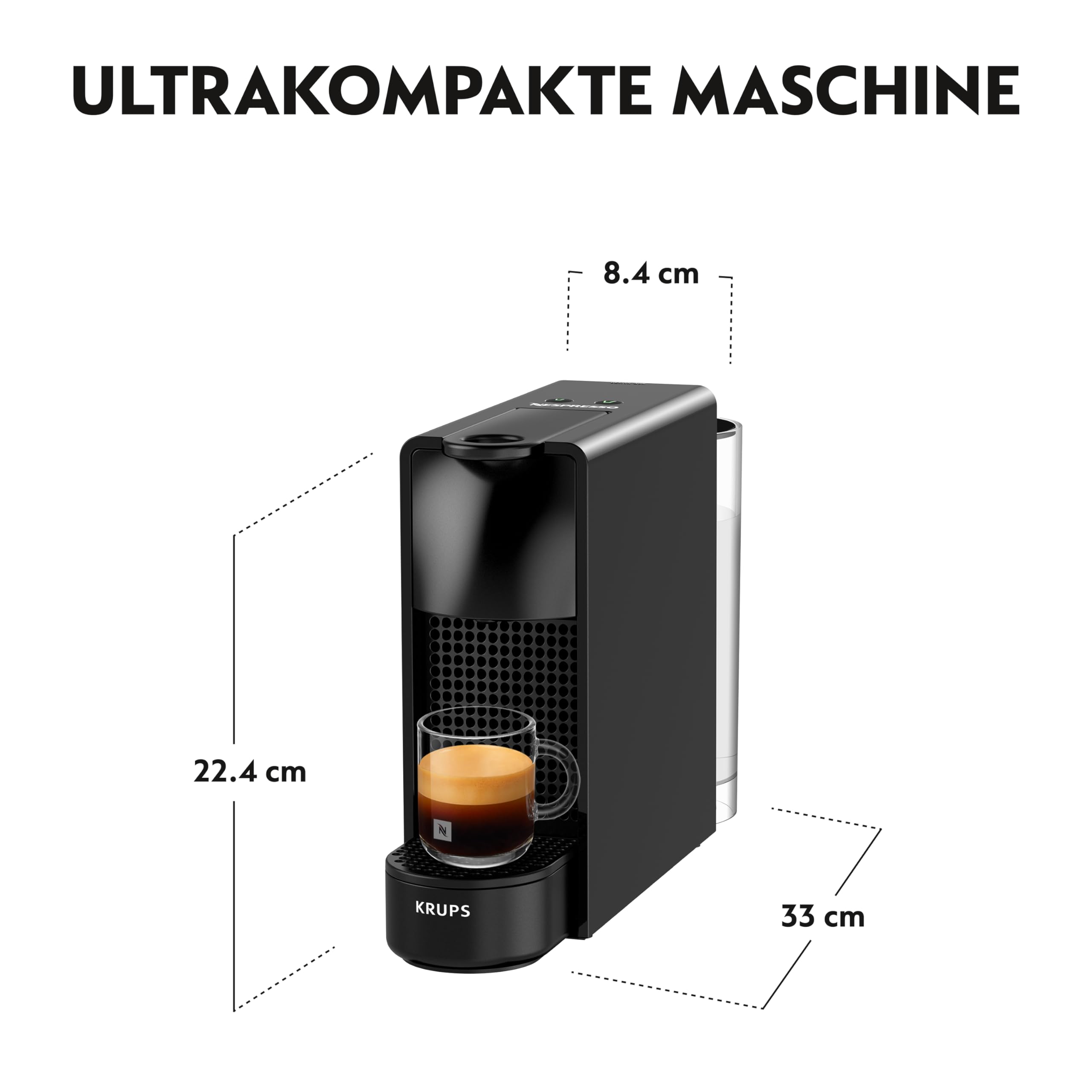 Nespresso Krups Essenza Mini Kaffeekapselmaschine, 7 Kapseln, 19 bar, Energiesparmodus, 1260 Watt, ‎0,6 l Wassertankvolumen, sehr kleines Gehäuse, schwarz, Energieklasse A, XN1108