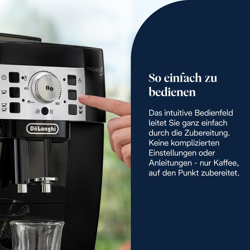 De’Longhi Magnifica S - Perfetto Kaffeevollautomat mit klassischem Milchaufschäumer, Espresso- und Cappuccino Kaffeemaschine, Bedienfeld mit Tasten, Schwarz (ECAM22.110.B)
