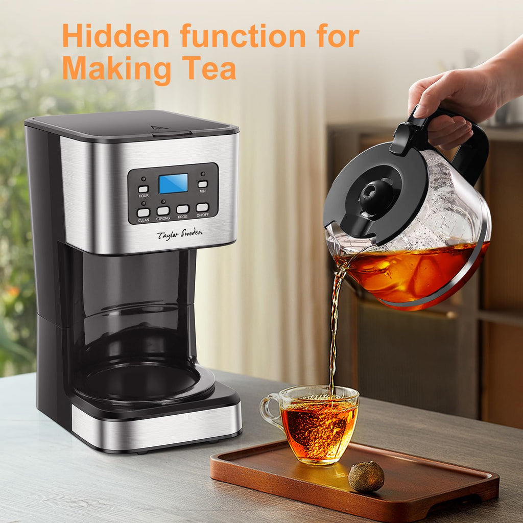 Taylor Swoden Darcy - 950W Kaffeemaschine mit Timer,1.5L Filterkaffeemaschine 12 Tassen, Abschaltautomatik, Tropf-Stopp, Wiederverwendbarem Filter und Heizplatte, BPA-frei, Schwarz