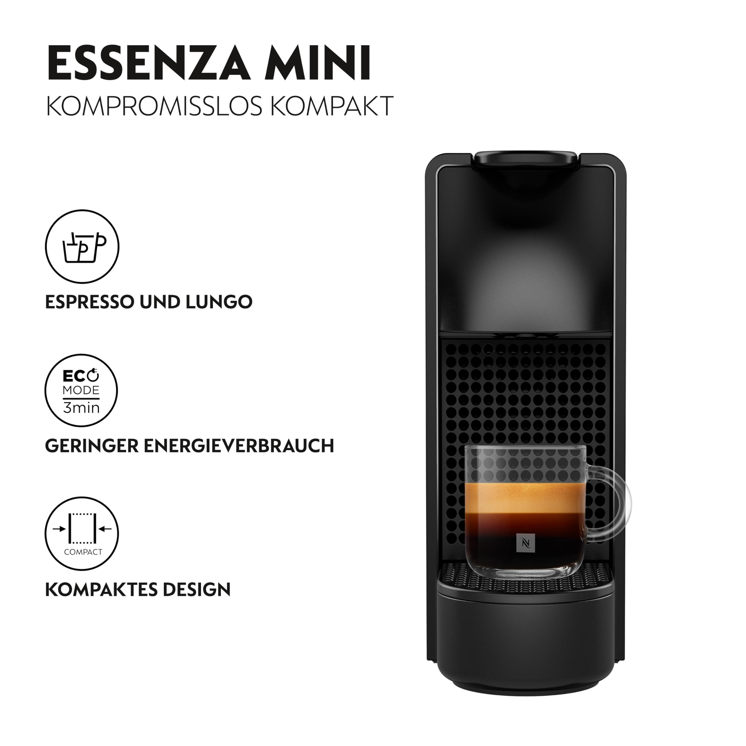 Nespresso Krups Essenza Mini Kaffeekapselmaschine, 7 Kapseln, 19 bar, Energiesparmodus, 1260 Watt, ‎0,6 l Wassertankvolumen, sehr kleines Gehäuse, schwarz, Energieklasse A, XN1108
