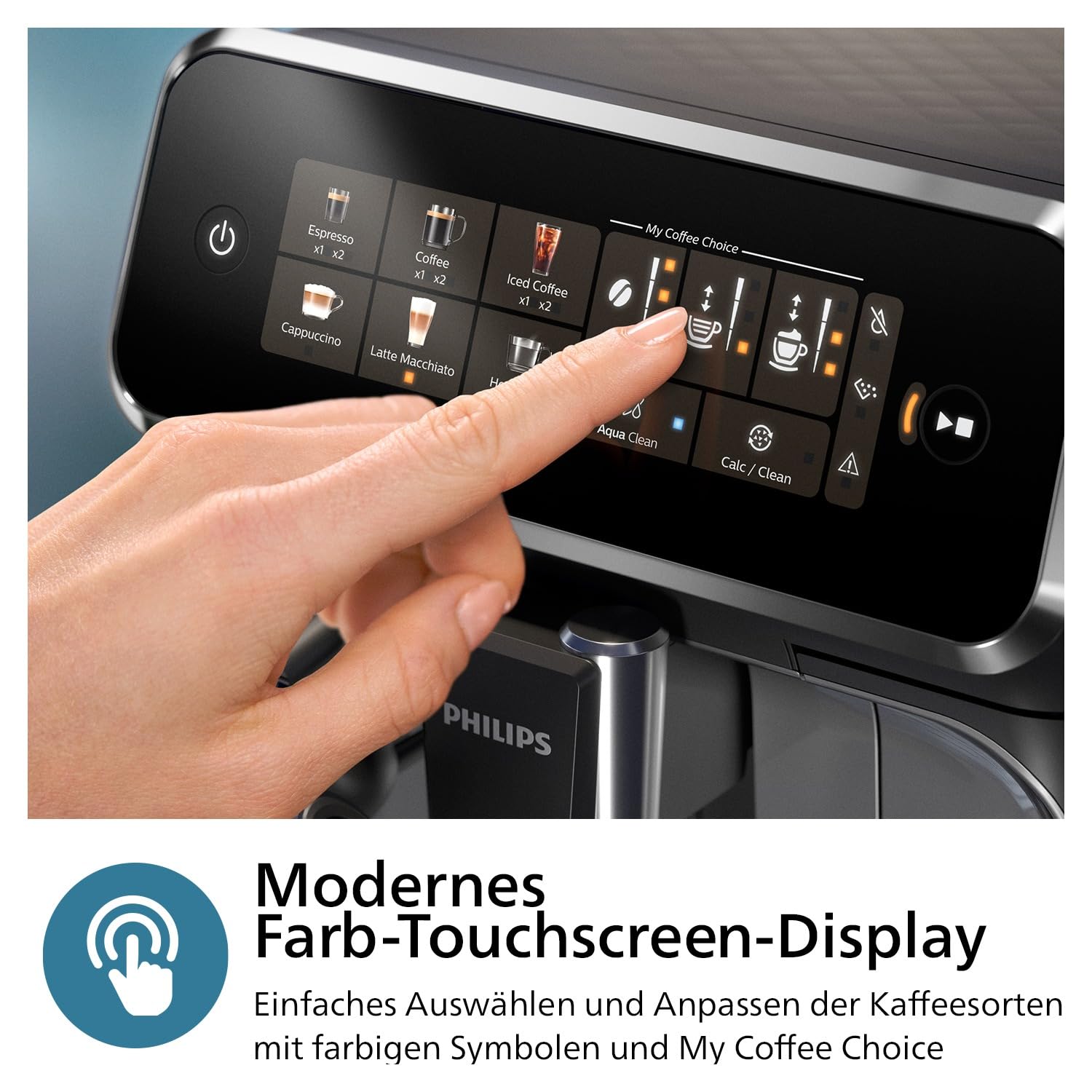 Philips 3300 Series Kaffeevollautomat - 6 Getränke, Modernes Farb-Touchscreen-Display, LatteGo-Milchsystem, SilentBrew, 100% Keramikmahlwerk, AquaClean Filter, Schwarzchrom (EP3347/90)