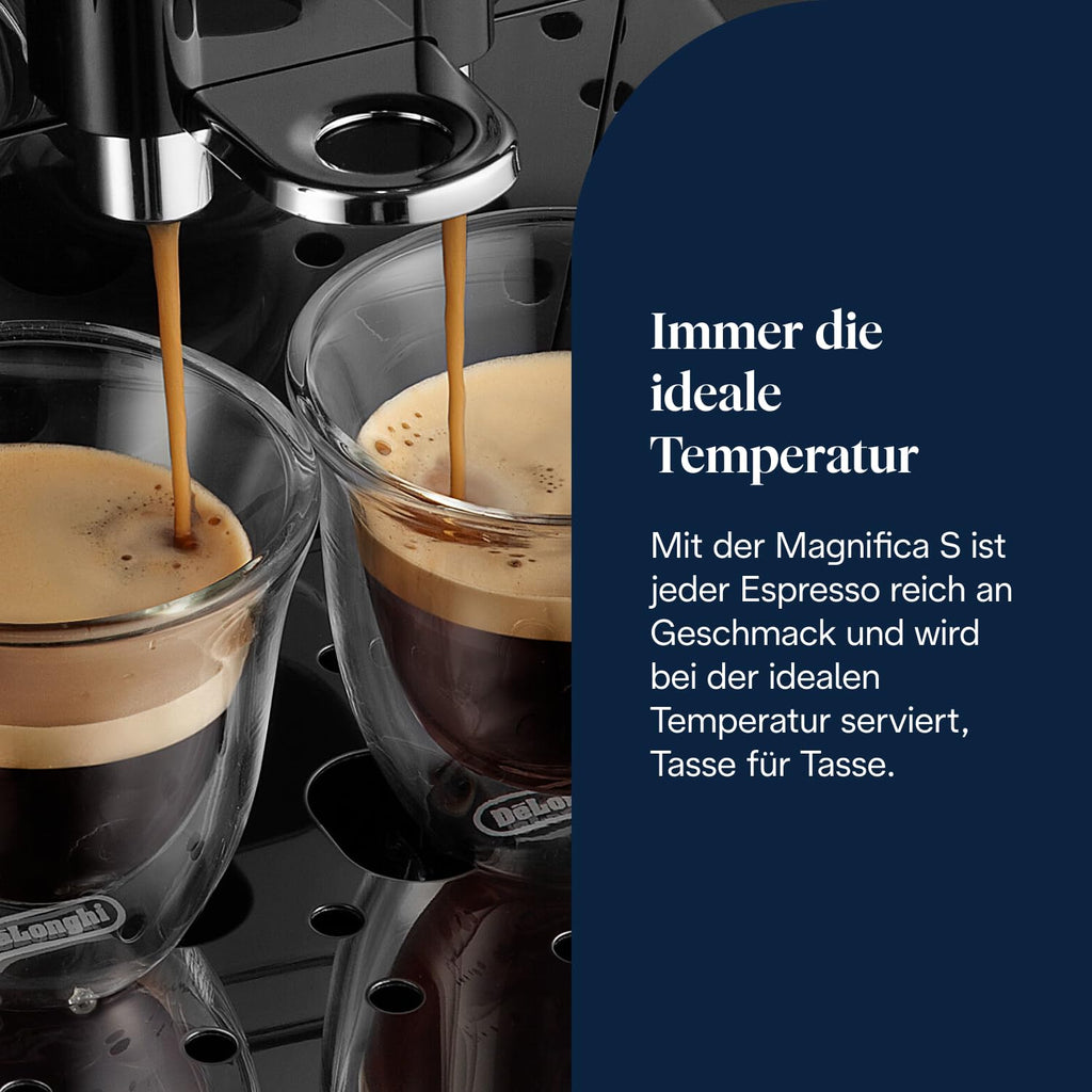 De’Longhi Magnifica S - Perfetto Kaffeevollautomat mit klassischem Milchaufschäumer, Espresso- und Cappuccino Kaffeemaschine, Bedienfeld mit Tasten, Schwarz (ECAM22.110.B)
