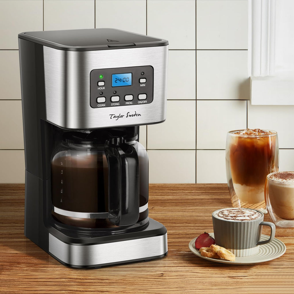 Taylor Swoden Darcy - 950W Kaffeemaschine mit Timer,1.5L Filterkaffeemaschine 12 Tassen, Abschaltautomatik, Tropf-Stopp, Wiederverwendbarem Filter und Heizplatte, BPA-frei, Schwarz