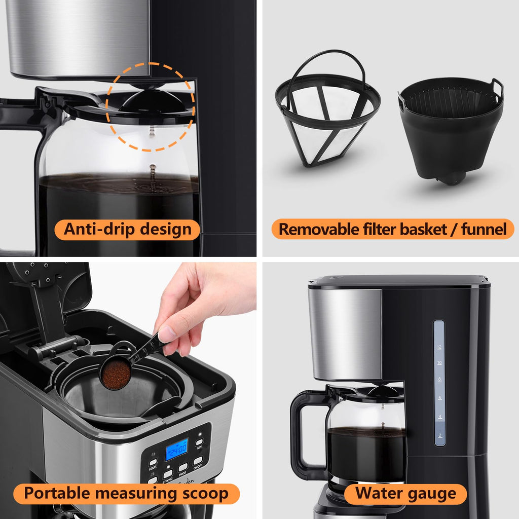 Taylor Swoden Darcy - 950W Kaffeemaschine mit Timer,1.5L Filterkaffeemaschine 12 Tassen, Abschaltautomatik, Tropf-Stopp, Wiederverwendbarem Filter und Heizplatte, BPA-frei, Schwarz