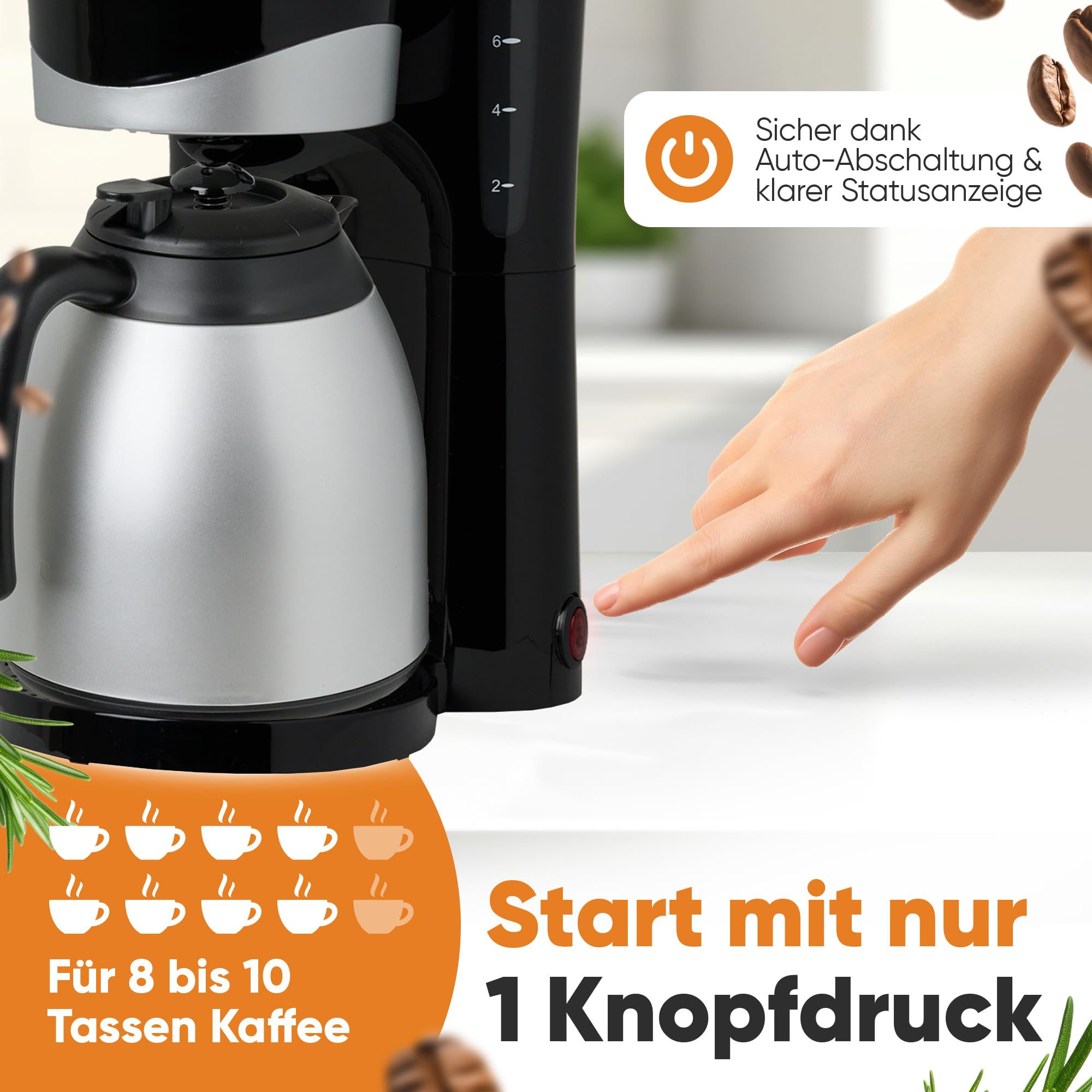 Clatronic® Kaffeemaschine mit Thermoskanne | für 8-10 Tassen Kaffee | kein Temperaturverlust | Filterkaffeemaschine | 1 Liter | Coffee machine | Filterkaffeemaschine mit Thermoskanne | KA 3327 schwarz