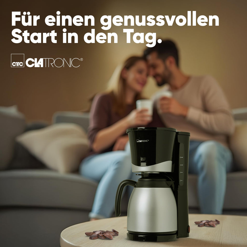 Clatronic® Kaffeemaschine mit Thermoskanne | für 8-10 Tassen Kaffee | kein Temperaturverlust | Filterkaffeemaschine | 1 Liter | Coffee machine | Filterkaffeemaschine mit Thermoskanne | KA 3327 schwarz