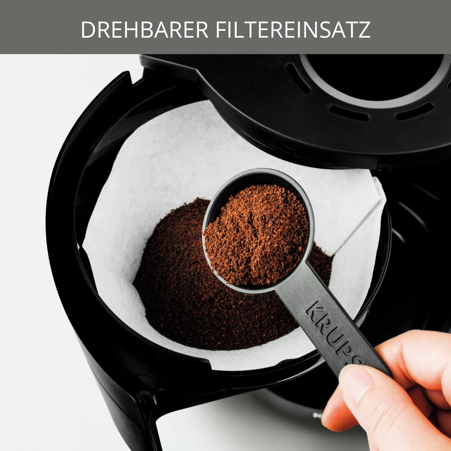 Krups F30908 ProAroma Filterkaffeemaschine mit Glaskanne, 1,25L Füllmenge, 10-15 Tassen, 1050W, Schwarz