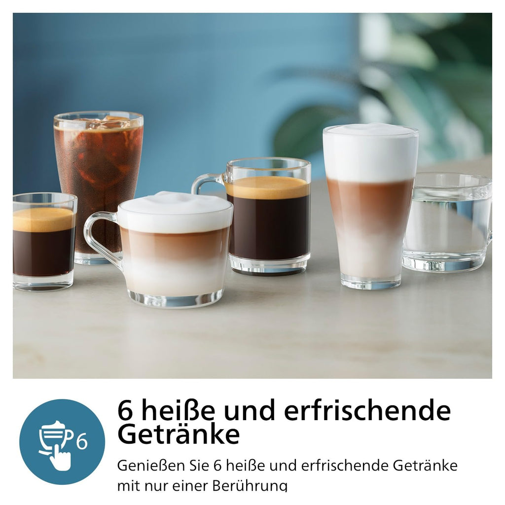 Philips 3300 Series Kaffeevollautomat - 6 Getränke, Modernes Farb-Touchscreen-Display, LatteGo-Milchsystem, SilentBrew, 100% Keramikmahlwerk, AquaClean Filter, Schwarzchrom (EP3347/90)