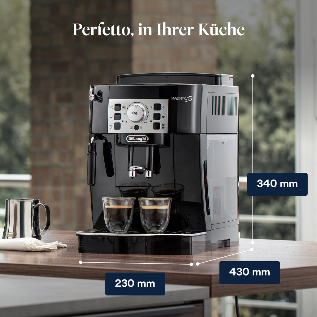 De’Longhi Magnifica S - Perfetto Kaffeevollautomat mit klassischem Milchaufschäumer, Espresso- und Cappuccino Kaffeemaschine, Bedienfeld mit Tasten, Schwarz (ECAM22.110.B)