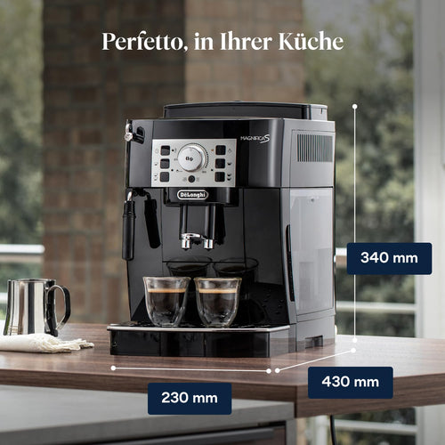 De’Longhi Magnifica S - Perfetto Kaffeevollautomat mit klassischem Milchaufschäumer, Espresso- und Cappuccino Kaffeemaschine, Bedienfeld mit Tasten, Schwarz (ECAM22.110.B)