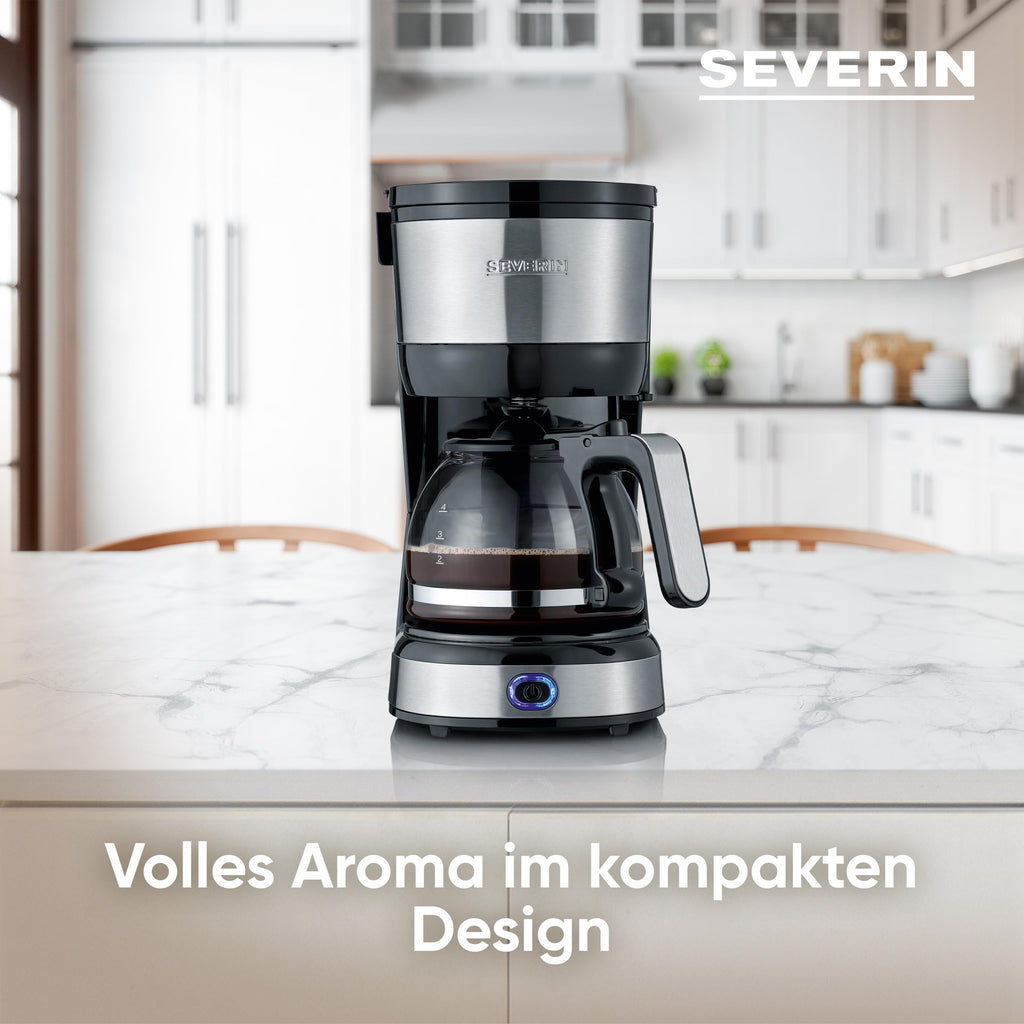 SEVERIN Kompakt Kaffeemaschine, aromatischer Kaffee mit dem Kaffeebereiter für bis zu 4 Tassen, Filterkaffeemaschine mit Permanent-Schwenkfilter, Edelstahl/schwarz, KA 4808